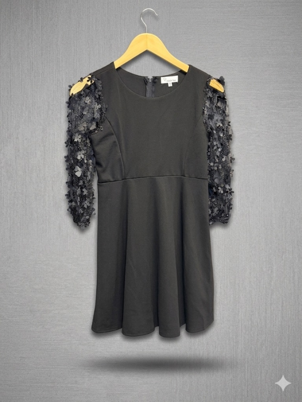 NWT Nickie Lew Black Sequin Floral Mesh Sleeve Dress Size 14 Cold Shoulder Party